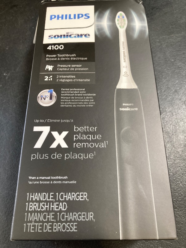 Photo 1 of Philips Sonicare 4100 Rechargeable Electric Toothbrush, with Pressure Sensor, 2 Intensity Settings, SmarTimer and QuadPacer, 14-Day Battery Life, Black, Model HX3681/24