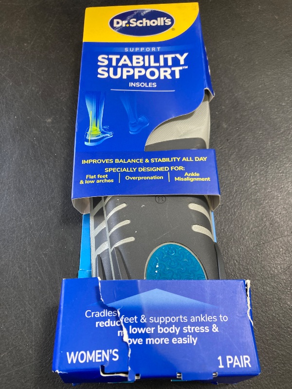 Photo 1 of ?Dr. Scholl's Stability Support Insoles, Flat Feet & Overpronation Low Arch Support, Improves Balance & Stability, Motion Control, Trim Inserts to Fit Shoes, Women's Size 6-10