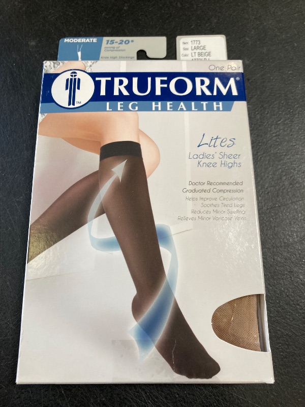 Photo 1 of Truform Sheer Compression Stockings, 15-20 mmHg, Women's Knee High Length, 20 Denier, Light Beige, Large