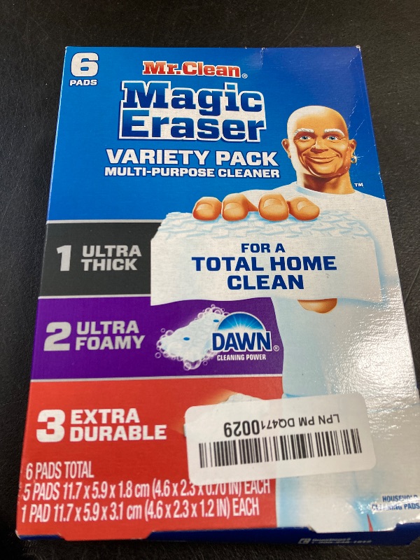 Photo 1 of Mr. Clean Magic Eraser Sponge, All Purpose Cleaner, Cleaning Scrubber, Kitchen, Bathroom, Shower, Oven, Cleaning Supplies, Variety Pack with 1 Ultra Thick, 2 Ultra Foamy, & 3 Extra Durable, 6ct