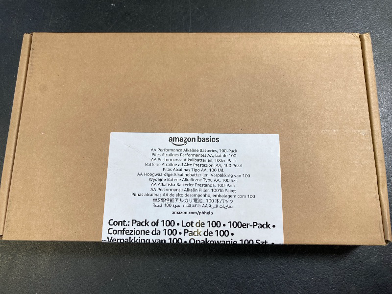 Photo 1 of Amazon Basics 100-Pack AA Alkaline High-Performance Batteries, 1.5 Volt, 10-Year Shelf Life