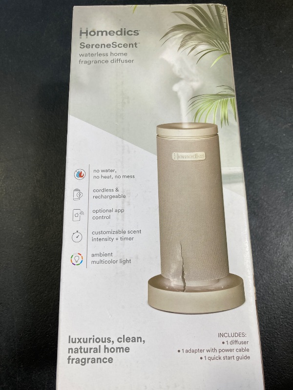 Photo 1 of Homedics SereneScent Mini Fabric Rechargeable Waterless Diffuser, Cordless Aromatherapy Device, Use with SereneScent Oil 15ml (Sold Separately), Adjustable Mist Intensity & Ambient Light, Beige
