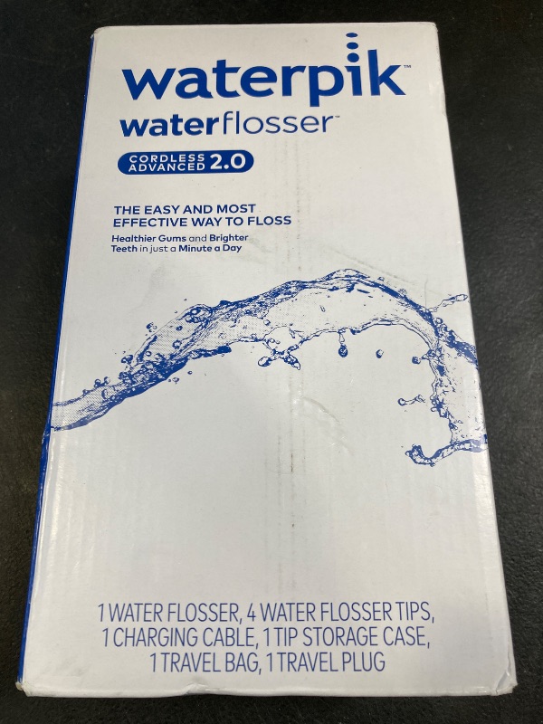 Photo 1 of Waterpik Cordless Advanced 2.0 Water Flosser For Teeth, Gums, Braces, Dental Care With Travel Bag and 4 Tips, ADA Accepted, Rechargeable, Portable, and Waterproof, White WP-580, Packaging May Vary