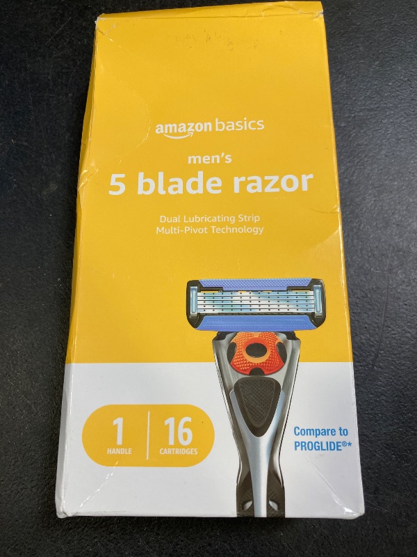 Photo 1 of Amazon Basics 5-Blade MotionSphere Men's Razor with Dual Lubrication and Precision Trimmer, 17 Piece Set, 1 Handle & 16 Cartridges, Black