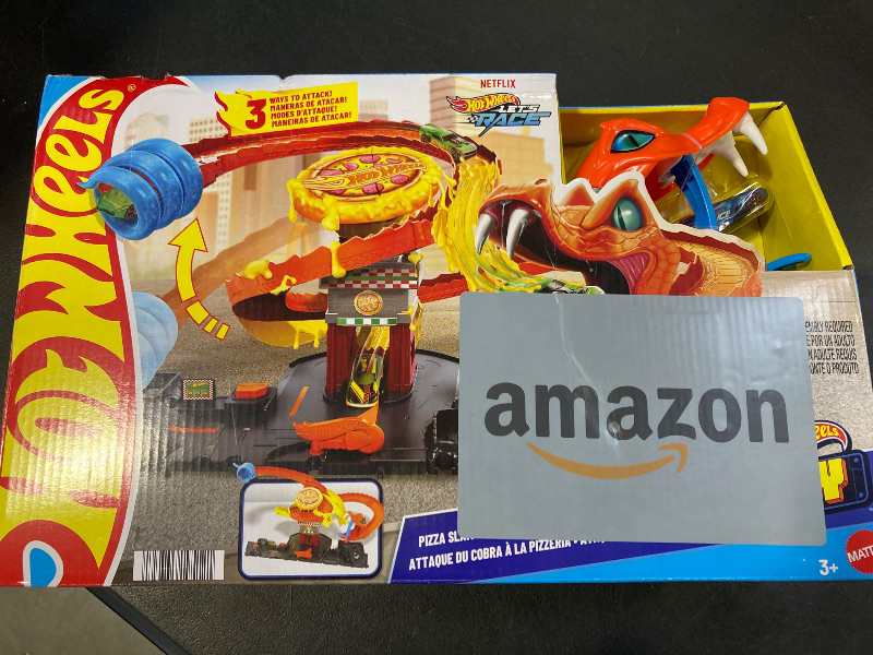 Photo 1 of Hot Wheels City Toy Car Track Set, Pizza Slam Cobra Attack Playset, Snake Tail Spiral with Randomizer, 1 Vehicle in 1:64 Scale
