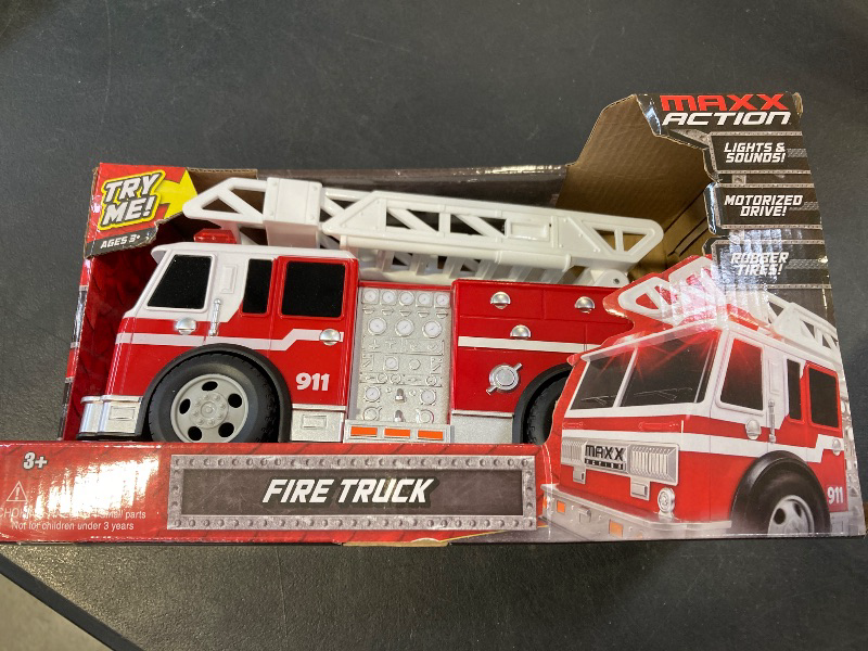 Photo 1 of Sunny Days Entertainment Maxx Action 12’’ Large Fire Truck – Lights and Sounds Vehicle with Extendable Ladder | Motorized Drive and Soft Grip Tires | Red Firetruck Toys for Kids 3-8