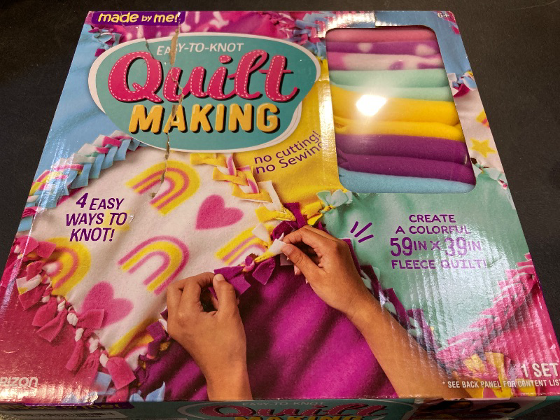 Photo 1 of Made By Me Easy-to-Knot Quilt Making by Horizon Group USA, Create a 59” x 39” Fleece Quilt, No Cutting or Sewing Necessary, Includes 20 Fabric Squares & Felt Embellishments, Learn 4 Ways to Knot