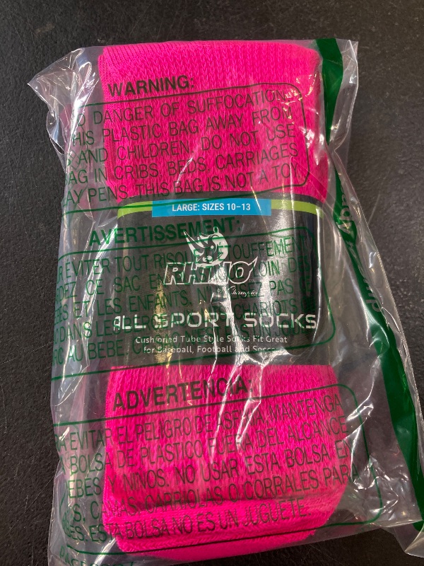 Photo 1 of Champion Sports Rhino® All Sport Socks - Machine Washable Sport Sock - for Baseball, Football, Soccer - Cushioned Tube Sock - Stay-in-Place Fit - Size: Large (10-13) - Neon Pink