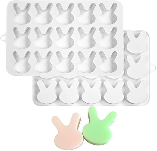Photo 1 of 15-Cavity Rabbit Candy Silicone Molds Chocolate Truffles Mold, Ice Cube Tray, Grid Fondant Mould, Hard Candy Mold Pralines Gummy Jelly Mold (Rabbit H) (Pink)
