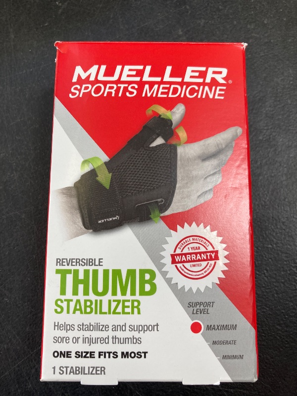 Photo 1 of MUELLER Sports Medicine Adjust-to-Fit Thumb Brace, Spica Splint, Thumb Pain Relief Stabilizer for Men and Women, Ideal for De Quervain's Tenosynovitis, Arthritis, Sprains, Fits Right or Left, Black, One Size