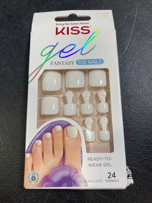 Photo 1 of KISS Gel Fantasy Collection Ready-To-Wear Fake Toenails Pedicure Set, Style 'This is Classic', with Mini Nail File, Pink Gel Nail Glue & 28 White Smudge-Proof Glue-On Toenails