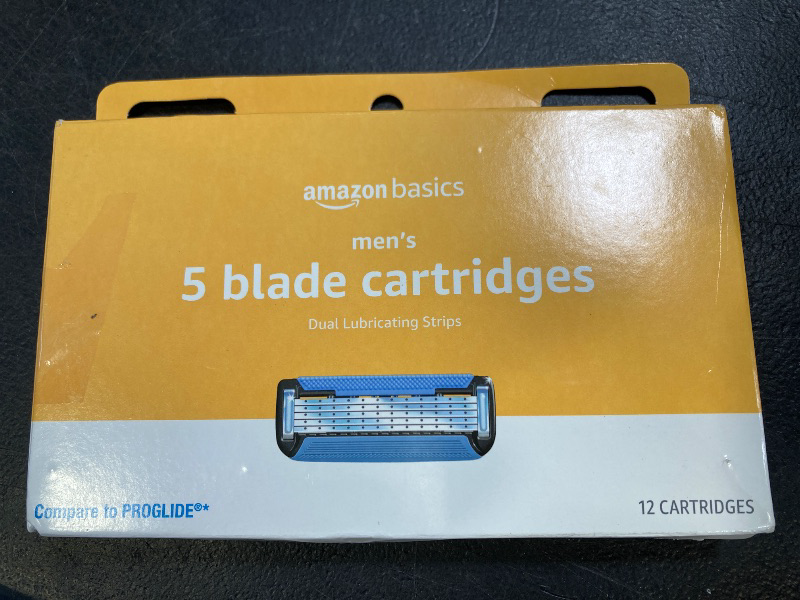 Photo 1 of Amazon Basics 5-Blade Razor Refills for Men with Dual Lubrication, Precision Beard Trimmer, Comfortable Shave, 12-Pack (Fits Amazon Basics Razor Handles only)