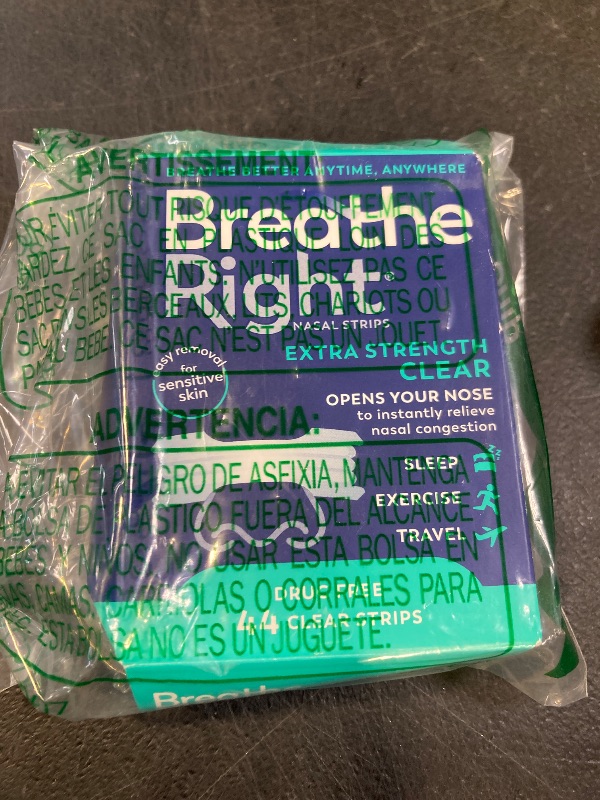 Photo 1 of Breathe Right Nasal Strips | Extra Strength | Clear | For Sensitive Skin I Drug-Free Snoring Solution & Nasal Congestion Relief Caused by Colds & Allergies | 44 Count (Packaging May Vary)
