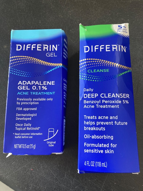 Photo 1 of Differin Acne Skin Care Kit, Differin Gel Retinoid Acne Treatment for Face with 0.1% Adapalene & 5% Benzoyl Peroxide Face Wash & Body Wash, Designed for Pimple and Acne Prone Skin