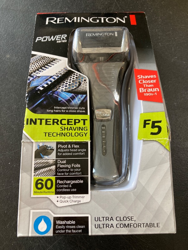 Photo 1 of Remington F5 Power Series Foil Shaver, Electric Razor for Men, Cordless Rechargeable with Pop Up Trimmer, Pivot & FlexFoil Technology, Lightweight Handheld Design, Black