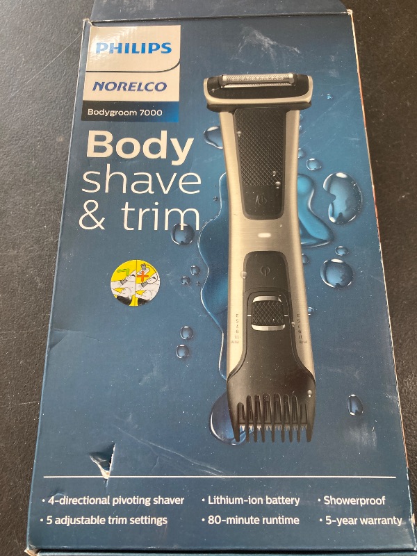Photo 1 of Philips Norelco Bodygroom 7000 Series, Showerproof Groin and Body Trimmer for Men, Precise Body Grooming, Adjustable Comb, Safe Even Below The Belt, 80 Min. Runtime, Model BG7030/49