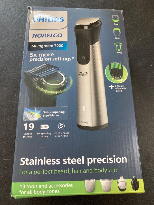 Photo 1 of Norelco Philips Multigroom 7000 Series, All-in-One Trimmer, Beard Trimmer and Hair Clipper, 19-Piece Men's Grooming Kit for Beard, Head, Hair, Body, and Face, Soft Pouch, MG7910/49
