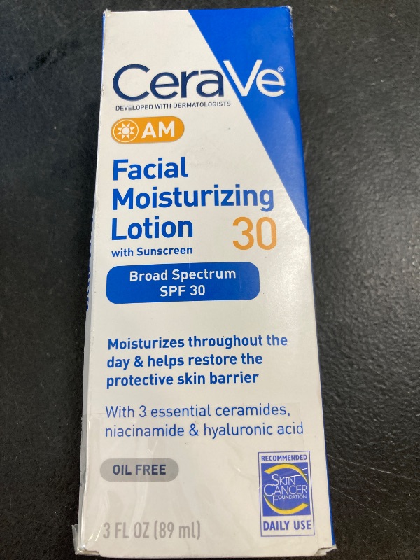 Photo 1 of CeraVe AM Facial Moisturizing Lotion with SPF 30, Oil-Free Face Moisturizer with SPF, Formulated with Hyaluronic Acid, Niacinamide & Ceramides, Non-Comedogenic, Broad Spectrum Sunscreen, 3 Ounce