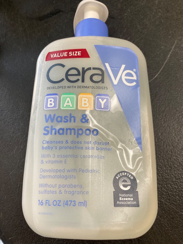 Photo 1 of CeraVe Baby Wash & Shampoo, 2-in-1 Tear-Free for Skin Hair Fragrance, Paraben, Dye, Phthalates Sulfate Free Bath, Soap with Vitamin E 16 Ounce