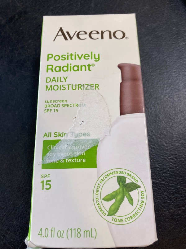 Photo 1 of Aveeno Positively Radiant Daily Face Moisturizer with SPF 15 Sunscreen, Hydrating Facial Moisturizer with Soy Extract to Improve Skin Tone and Texture, Hypoallergenic Formula, Oil-Free, 4 FL OZ