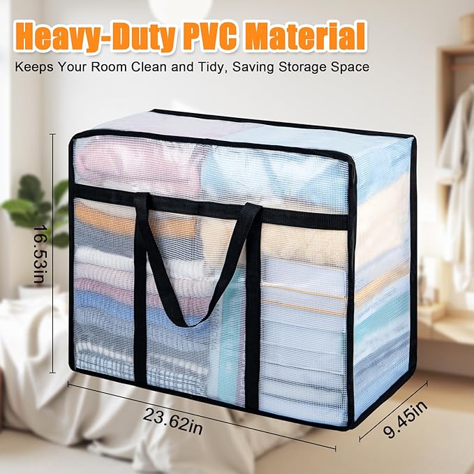 Photo 1 of 4 Pack Clear Blanket Storage Bags with Zipper, 60L Extra Large Vinyl Foldable Moving Bags Closet Organizers and Storage Containers for Bedding, Blankets, Comforters, Clothing, Toys, Quilt, Duvet
