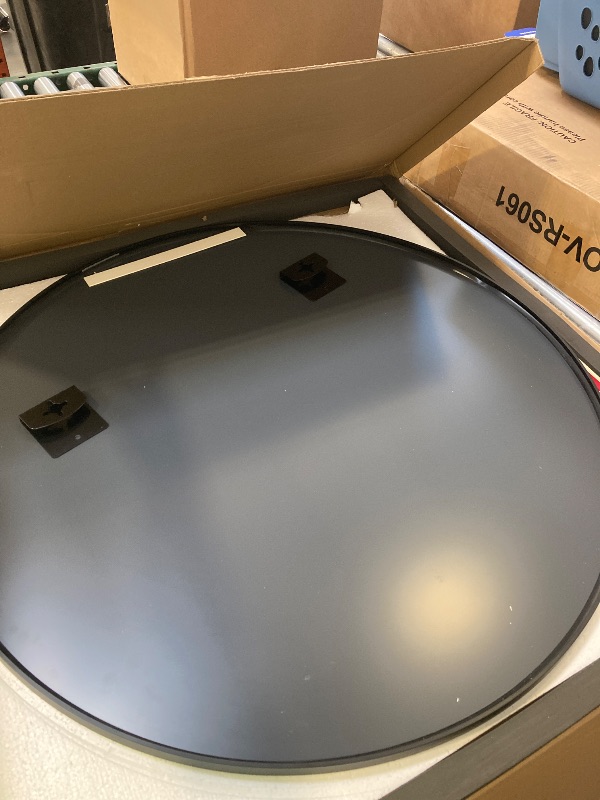 Photo 1 of 30 Inch Round Mirror - Circle Mirrors for Bathroom, Entryway and Living Room Wall Decor, Modern Hanging Vanity Mirror, Matte Black Circle Decorative Wall Mirror
