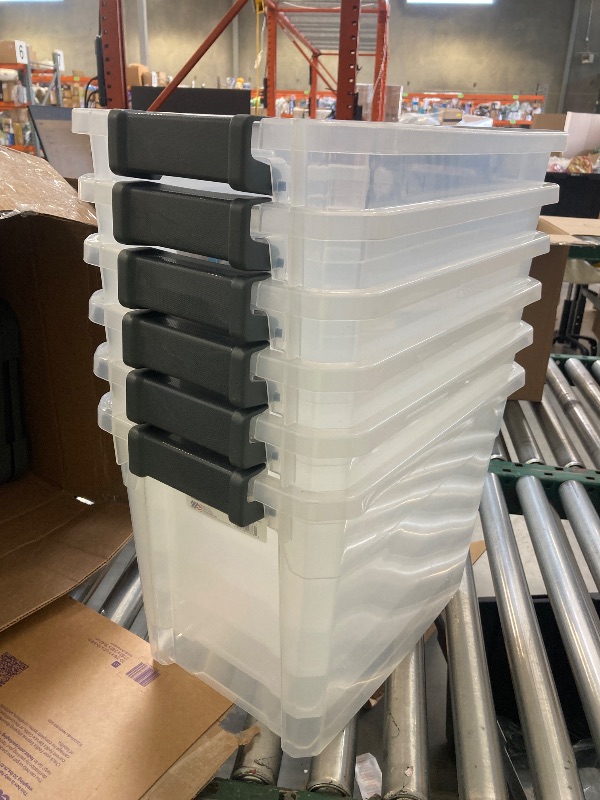 Photo 1 of Sterilite 6-Pack Modular Stacker Box, Durable Clear Plastic Storage Bins with Latching Lids, 30 Quart - Stackable Organizing Container Boxes for Closet, Bathroom, and Office
