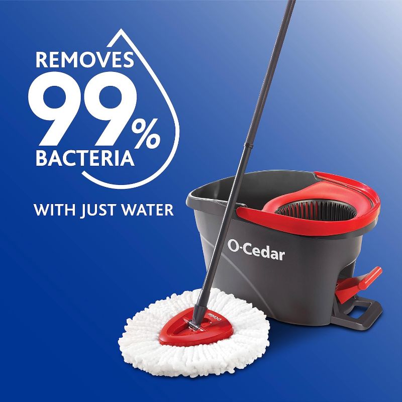 Photo 1 of O-Cedar EasyWring Microfiber Spin Mop & Bucket Floor Cleaning System, Red/Gray