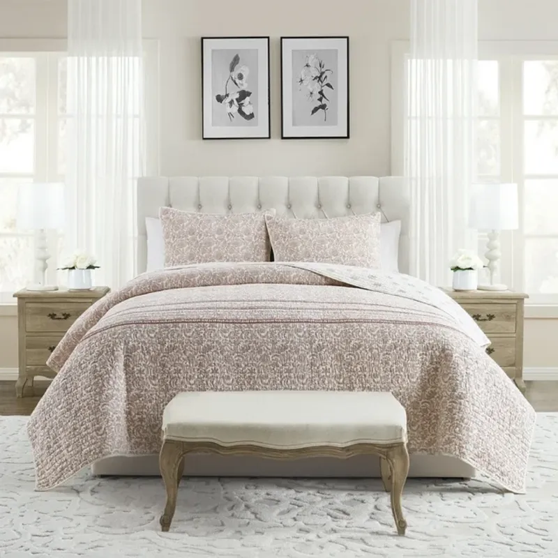 Photo 1 of My Texas House MTD466170522011 Kourtney 3-Piece Taupe Floral Reversible Cotton
