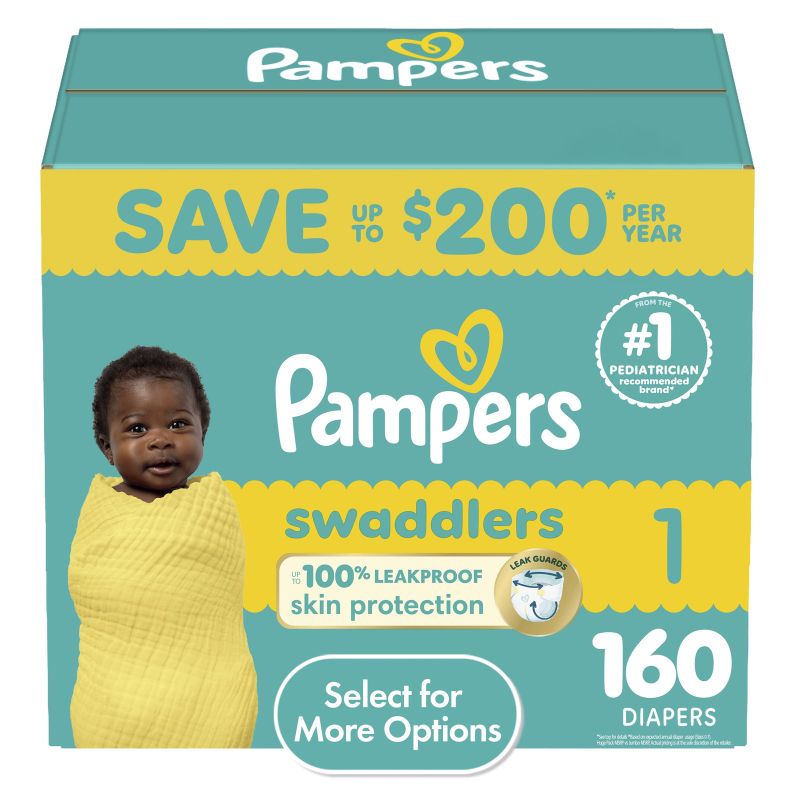 Photo 1 of Pampers Swaddlers Size 1 Baby Diapers 160 Count with Blowout Barrier and Wetness