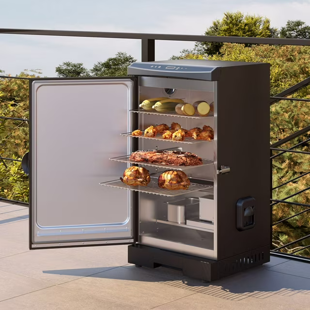 Photo 1 of EAST OAK 725 Sq Electric Smoker Portable Outdoor Smoker with Digital Temperature Control and 4 Removable Grill Racks for Outdoor Cooking BBQ Grill, Black
