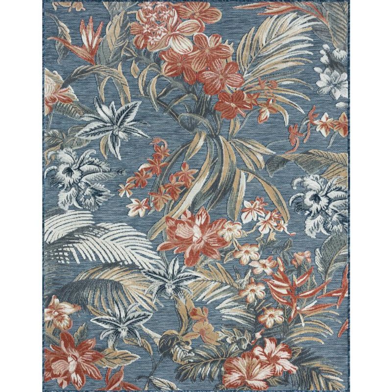 Photo 1 of Tropic Blue 9 Ft. X 12 Ft. Floral Indoor/Outdoor Area Rug
