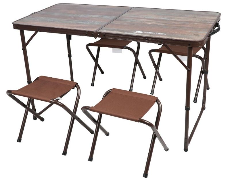 Photo 1 of Ozark Trail Durable Steel and Aluminum Table and Stools Open Dims 19.29 X 24.6 Brown