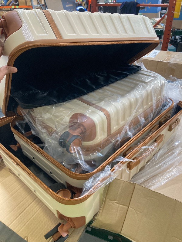 Photo 1 of Musment 3 Piece Luggage Sets ,ABS Hardshell Lightweight Suitcase with TSA Lock Double Spinner Wheels, Beige/Cream