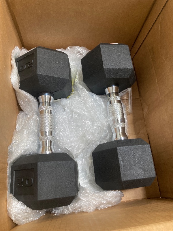 Photo 1 of RainforestBasics Rubber Encased Hex Dumbbell Hand Weight, 20lb 1 Pair
