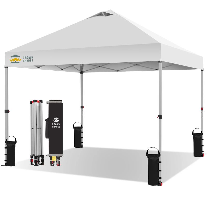 Photo 1 of CROWN SHADES 10x10 Pop Up Canopy Tent with One Push Setup Easy Outdoor Sun Shade for Events, Parties, Camping White