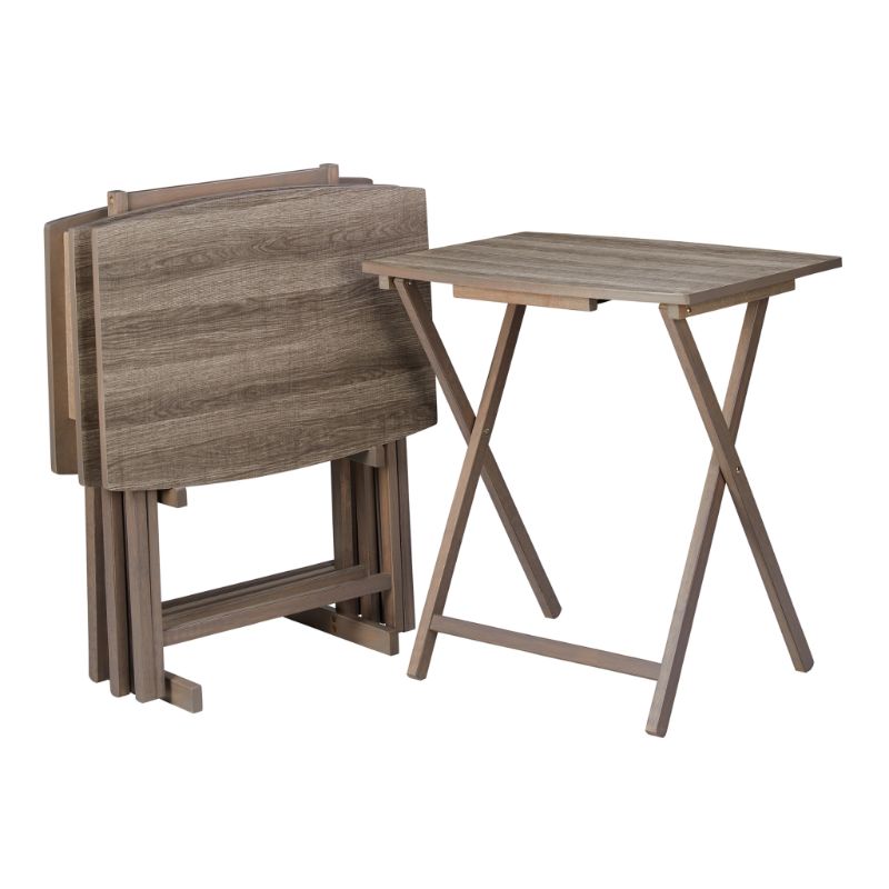 Photo 1 of Mainstays 5 Pieces Indoor XL Oversized Tray Table Set Rustic Grey ( 4 Tables + 1 Rack )