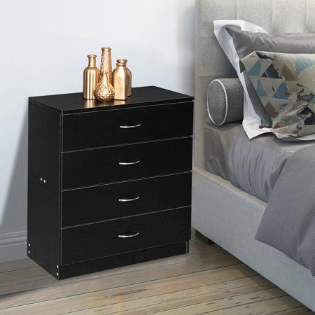Photo 1 of UBesGoo Black Chest of Drawers Dresser Wood Organizer Cabinet 4 Drawer Nightstand Side Table Furniture for Bedroom