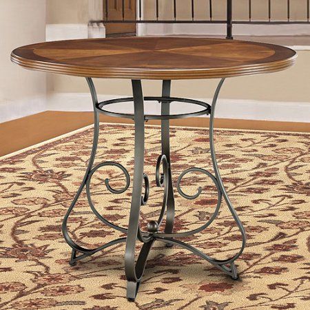 Photo 1 of Powell Harrington Cherry Pub Table And Base, Matte Pewter and Bronze, 2 Boxes