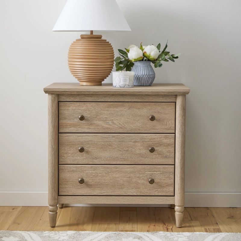 Photo 1 of My Texas House 437237 Monroe 3 Drawer Nightstand with USB, Brushed Oak Finish
