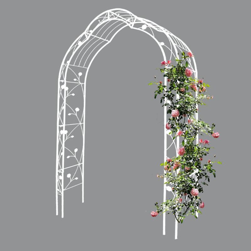 Photo 1 of 98 in. Metal Garden Arch Trellis Assemble Freely with 8 Styles, Climbing Plants Support Wedding Archway, White