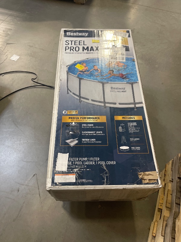 Photo 1 of Bestway Steel Pro MAX 15 Foot by 48 Inches Round Above Ground Family Swimming Pool Set Outdoor Steel Frame with Filter, Pump, Ladder, and Cover, Gray