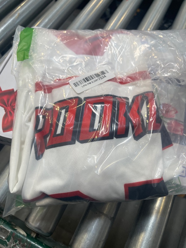 Photo 1 of GORGLITTER Men's V Neck Racing Print Jersey Shirt Number Graphic Oversized Short Sleeve Streetwear T-Shirt White and Red XX-Large