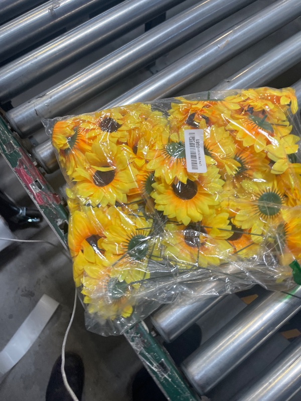 Photo 1 of Coferset 40pcs Fake Sunflower Heads with Stems, 4" Sunflower Artificial Silk Flower Heads for Party Baby Shower Wedding Making Handicrafts Home Decor(Yellow)