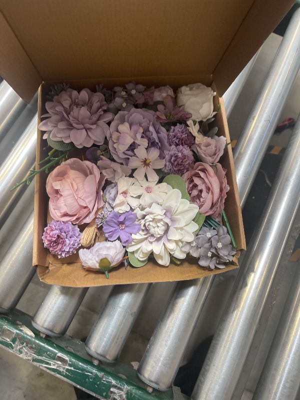 Photo 1 of Floweroyal Artificial Flowers Combo Purple Flowers Mix Silk Flowers Dahlia Roses with Stems for DIY Wedding Bridal Bouquets, Baby Shower, Floral Arrangement, Table Centerpieces, Home Decorations.