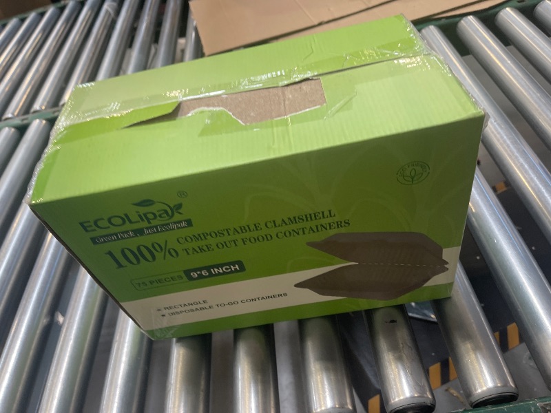 Photo 1 of ECOLipak 75 Pack Clamshell Take Out Food Containers, 100% Compostable To Go Containers Disposable, 9X6 inch Heavy-Duty To Go Boxes, Eco-Friendly Biodegradable To Go Containers For Food