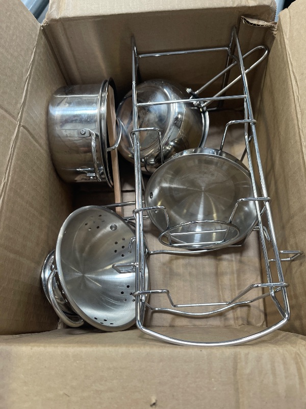 Photo 1 of Melissa & Doug Stainless Steel Pots and Pans Pretend Play Kitchen Set for Kids (8 pcs)