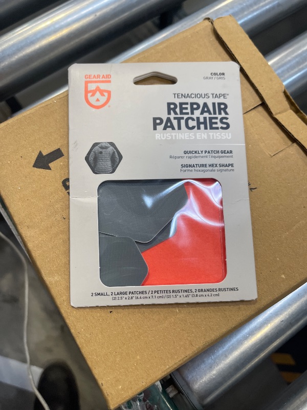Photo 1 of GEAR AID Tenacious Tape Hex 2.5” and 1.5” Shapes, Micro-Ripstop Outdoor Fabric Repair Patches, Peel-and-Stick to Fix Holes and Burns in Down Jackets, Rain Gear, Tents, Tarps and More, Gray, 4 Patches