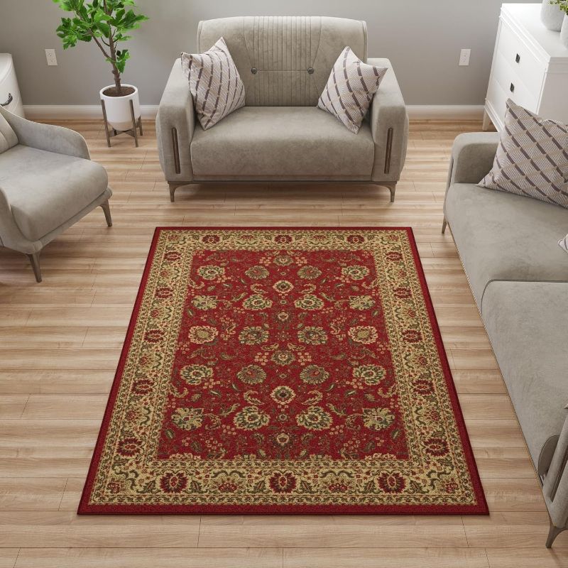 Photo 1 of Ottomanson 5' x 6'6" Rugs for Living Room Oriental Area Rug for Bedroom - Non Slip Durable Large Floor Carpet for High Traffic Areas - Indoor Rug for Dining Room Kitchen Kids Playroom, Red
