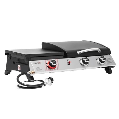 Photo 1 of 3-Burner Portable Gas Griddle with Side Burner, 3-in-1 Grill and Griddle Combo Station with Lid, 405 Sq. in., Silver
